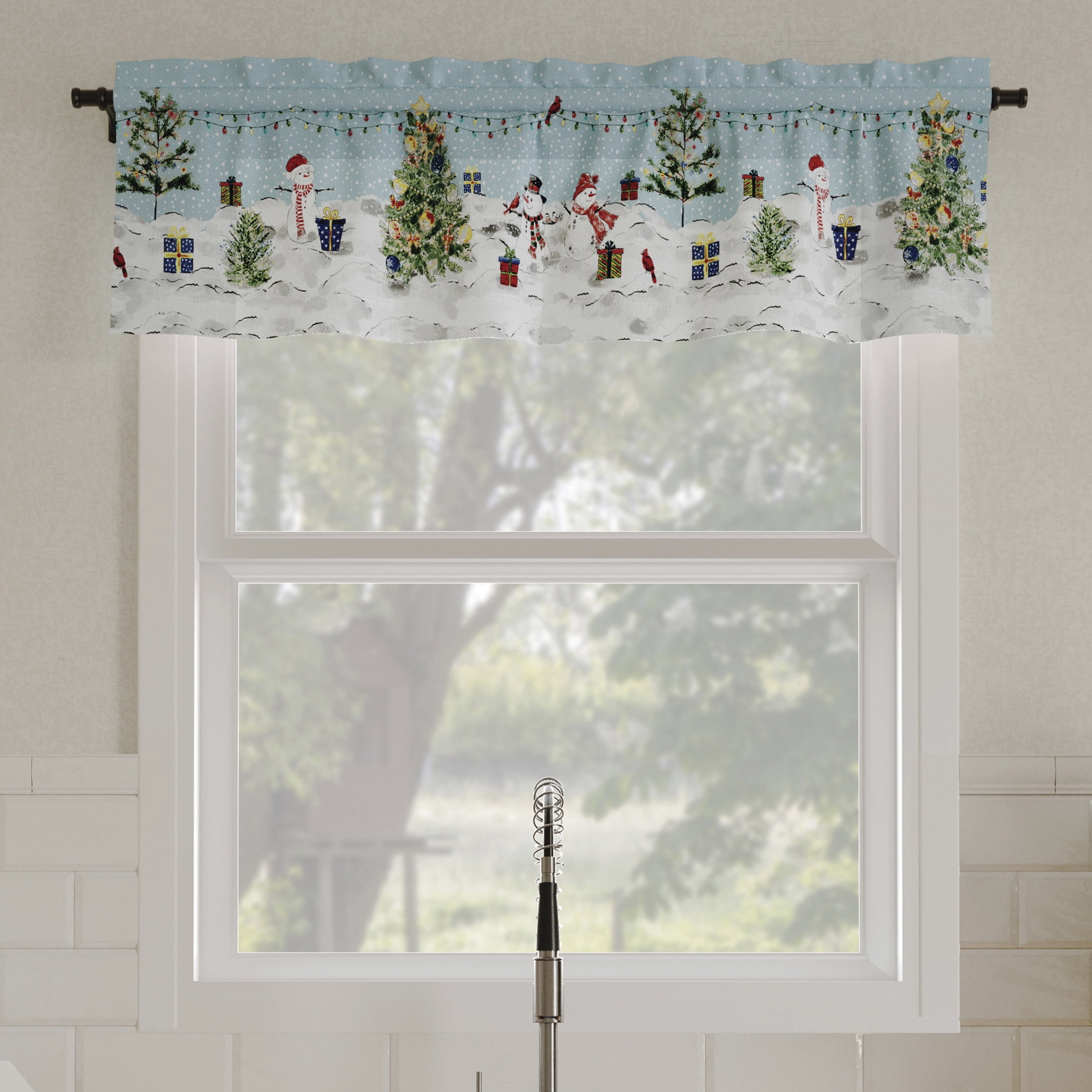 Holiday Wonderland Blue Semi-Sheer Rod Pocket Valance 54" x 14"