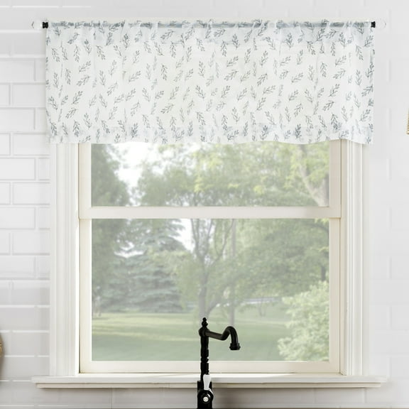No. 918 Hawthorne Floral Leaf Sheer Rod Pocket Kitchen Curtains, 52"W X 14"L