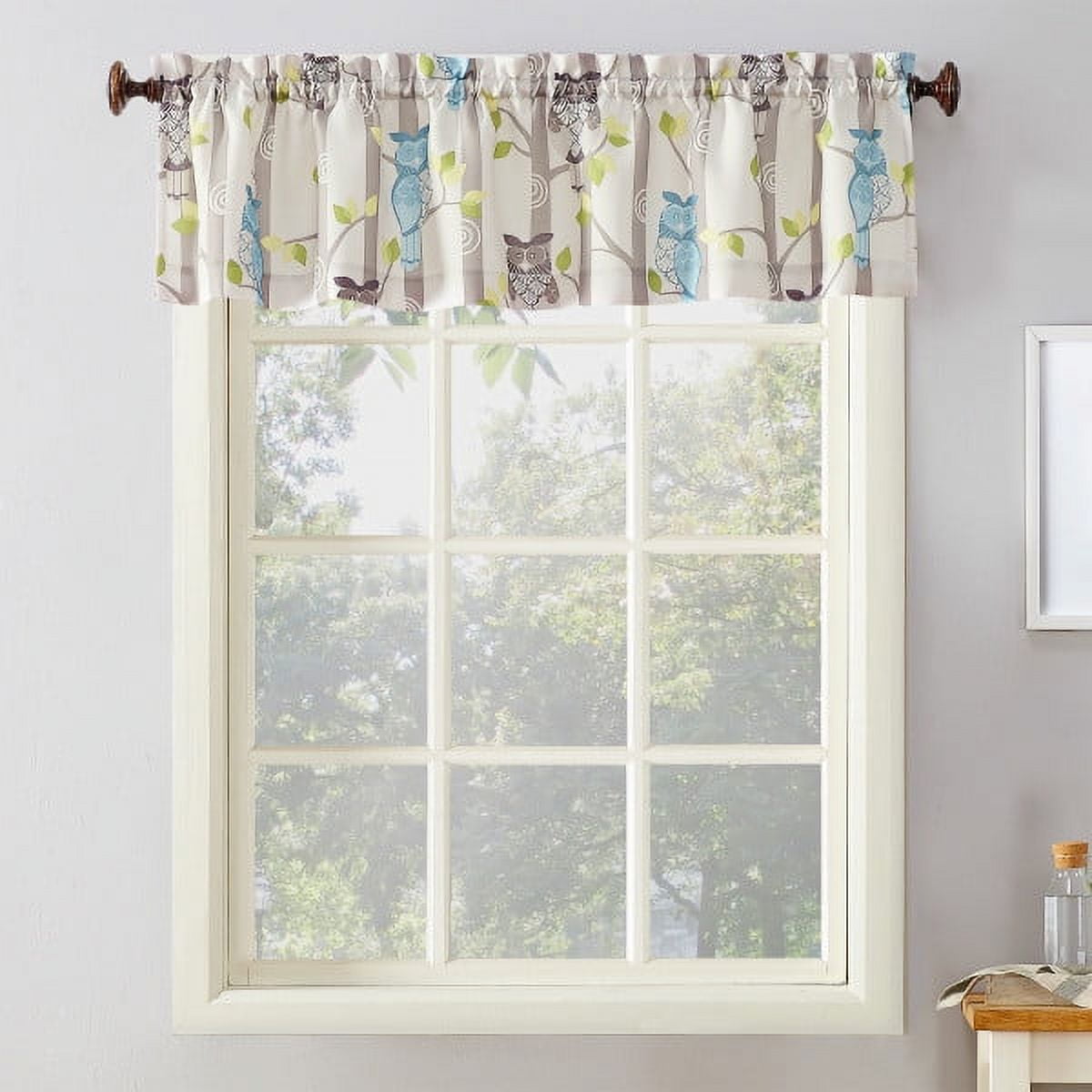 Whimsical Owl Print Cream Polyester Kitchen Valance