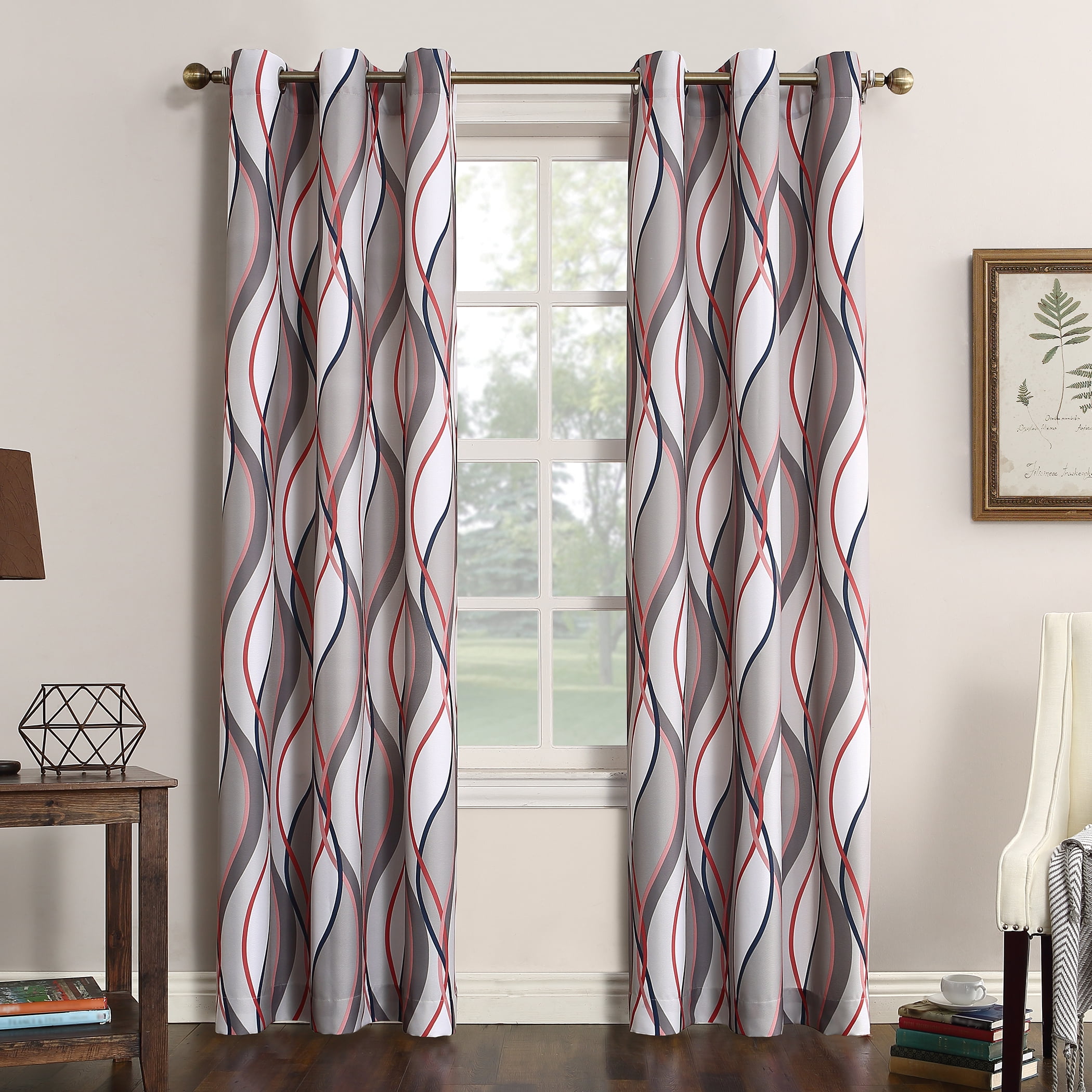 Nickel Wave Print Sheer Grommet Curtain Panel