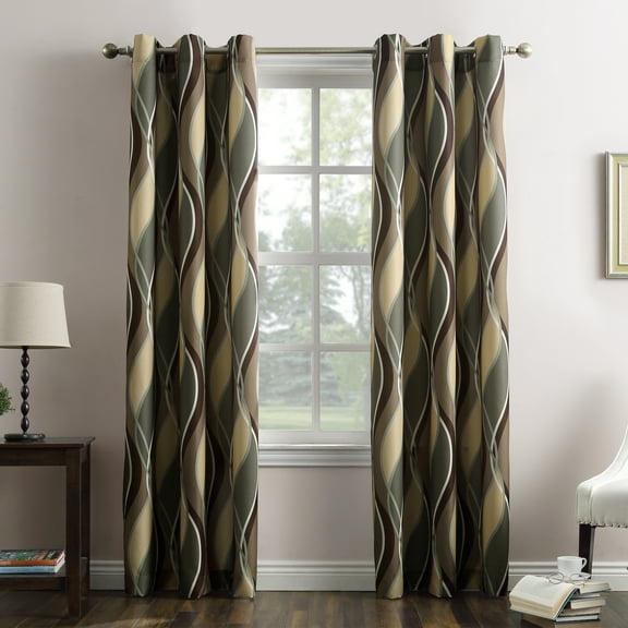 No. 918 Intersect Wave Print Casual Textured Curtain Panel, 48"x84", Spruce Green
