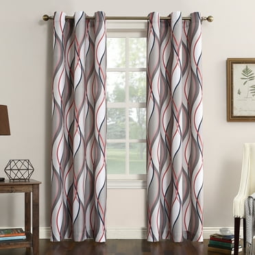 No. 918 Intersect Wave Print Casual Textured Curtain Panel, 48"x95", Nickel