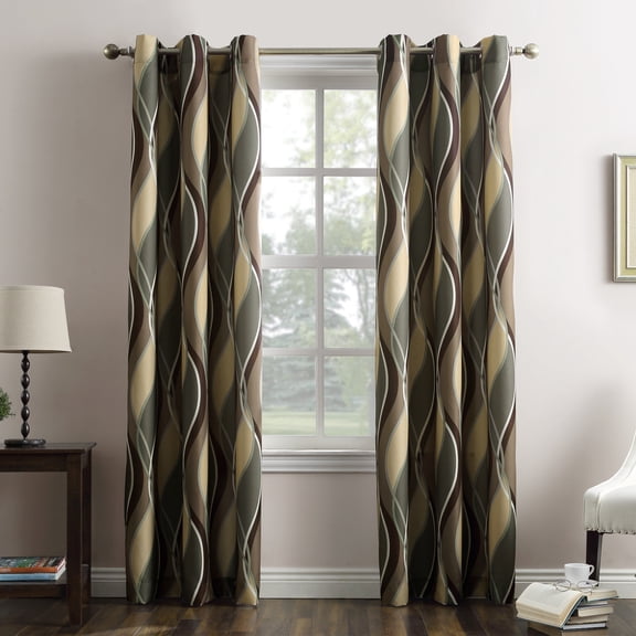No. 918 Intersect Wave Print Casual Textured Curtain Panel, 48"x95", Spruce Green