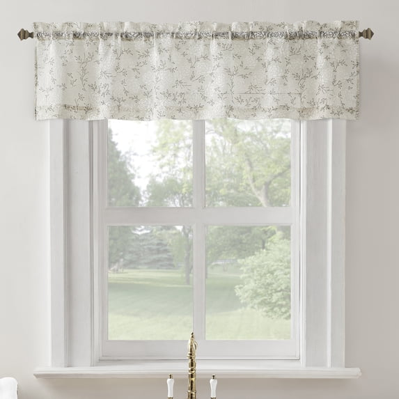 No. 918 Jacqueline Tonal Floral Puff Print Semi-Sheer Rod Pocket Kitchen Curtains, 54"W x 14"L