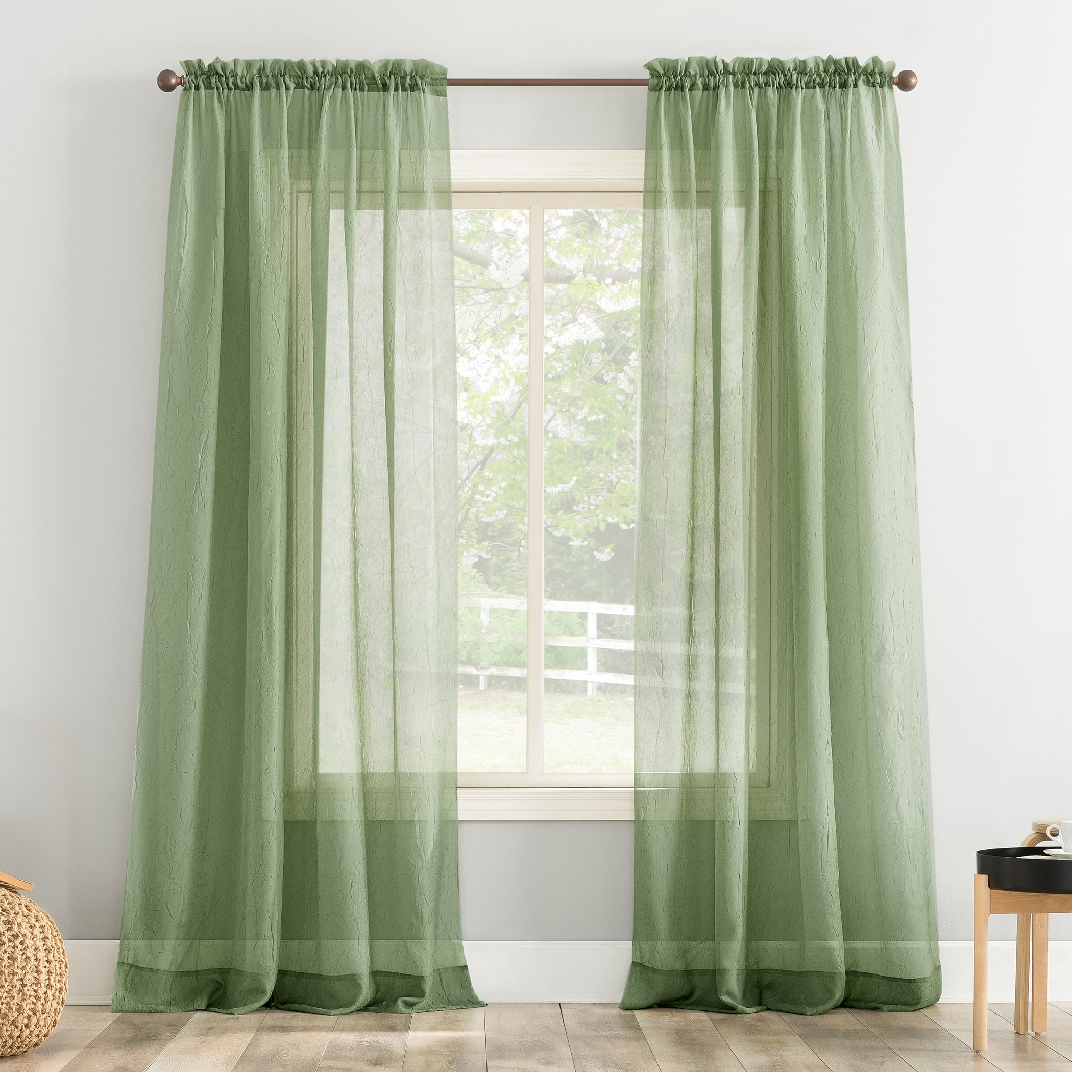 Sage Green Sheer Polyester Rod Pocket Window Panel, 51" x 63"