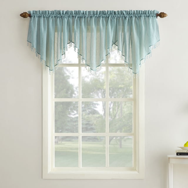 No. 918 Jillian Crushed Voile Ascot Beaded Sheer Valance, 51"x24", Mineral