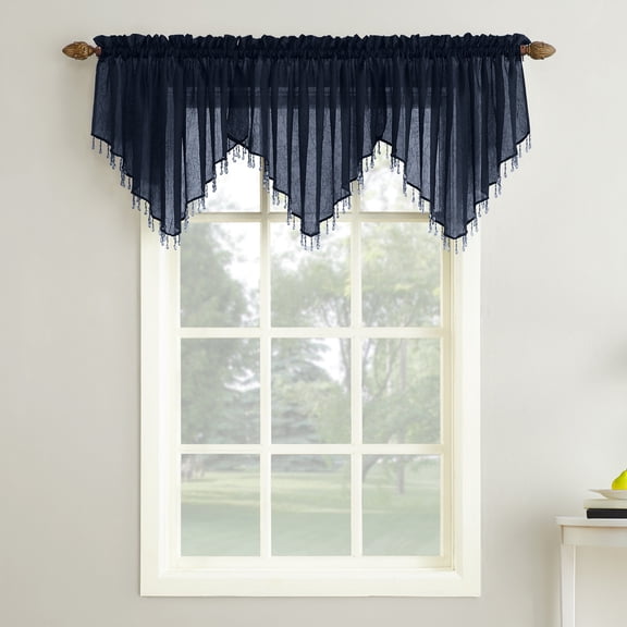 No. 918 Jillian Crushed Voile Ascot Beaded Sheer Valance, 51"x24", Navy