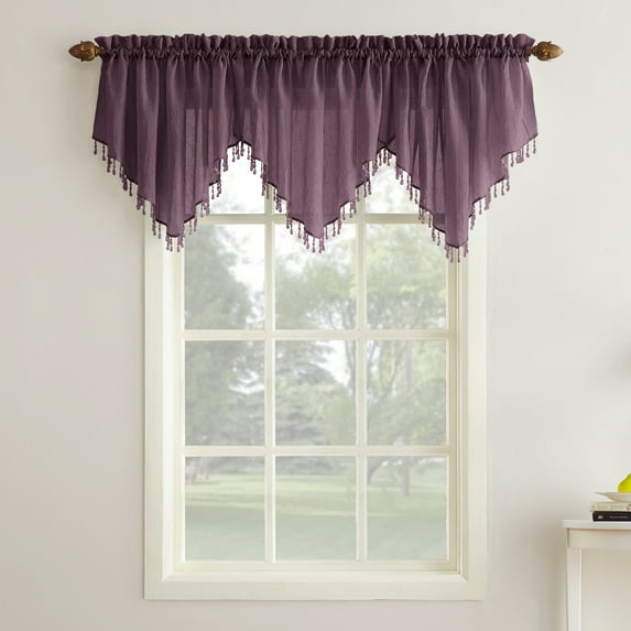 No. 918 Jillian Crushed Voile Ascot Beaded Sheer Valance, 51"x24", Purple