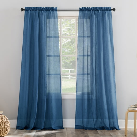 No. 918 Jillian Crushed Voile Sheer Rod Pocket Curtain Panel, 51" x 63", Blue