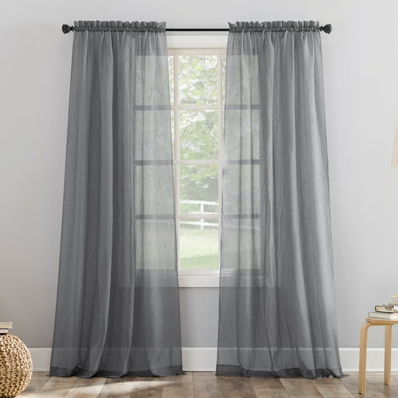 No. 918 Jillian Crushed Voile Sheer Rod Pocket Curtain Panel, 51" x 63", Charcoal