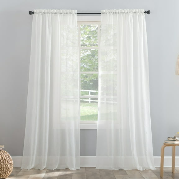 No. 918 Jillian Crushed Voile Sheer Rod Pocket Curtain Panel, 51" x 63", Eggshell