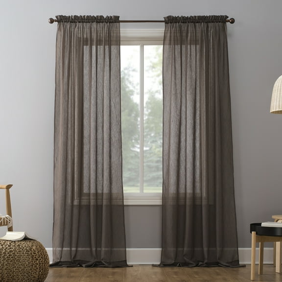 No. 918 Jillian Crushed Voile Sheer Rod Pocket Curtain Panel, 51" x 63", Sable