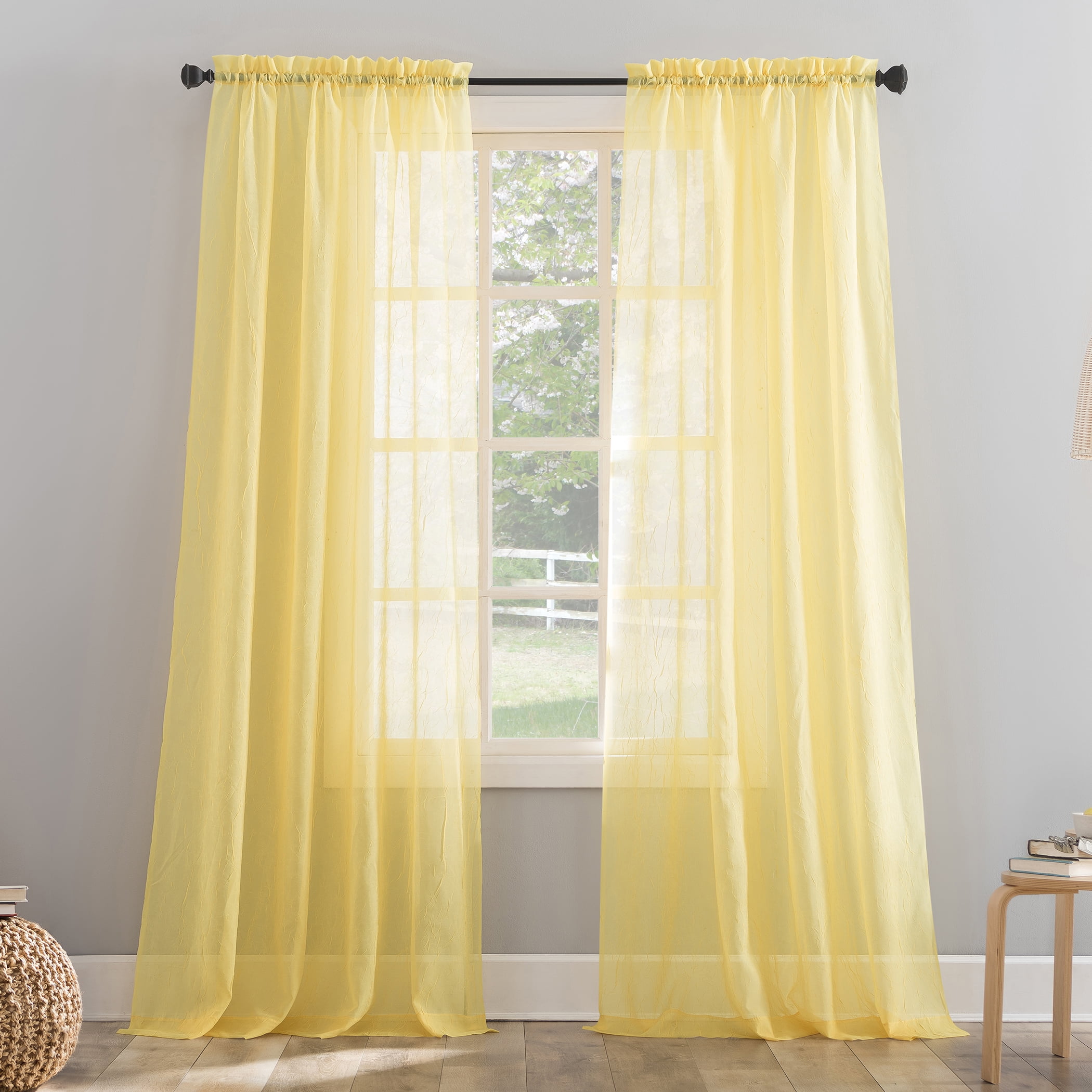 Yellow Sheer Polyester Rod Pocket Curtain Panel