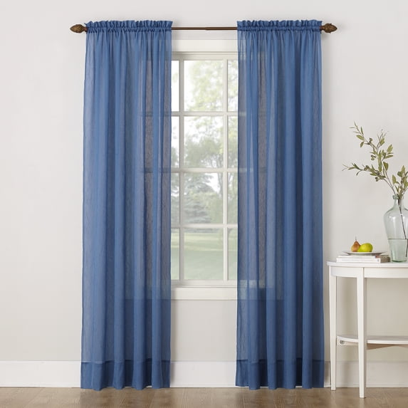 No. 918 Jillian Crushed Voile Sheer Rod Pocket Curtain Panel, 51" x 84", Blue