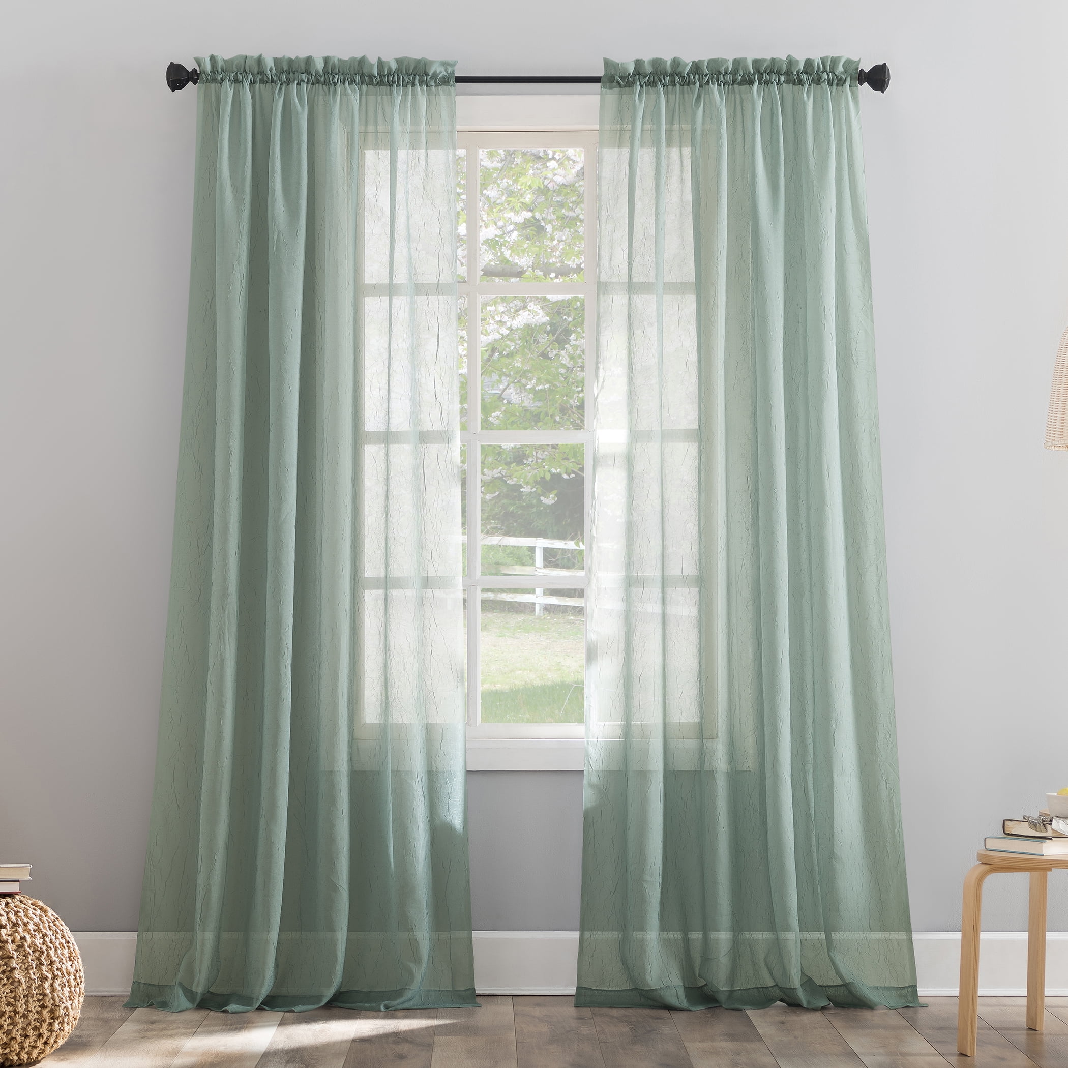 Mineral Green Sheer Polyester Rod Pocket Curtain Panel 51" x 84"