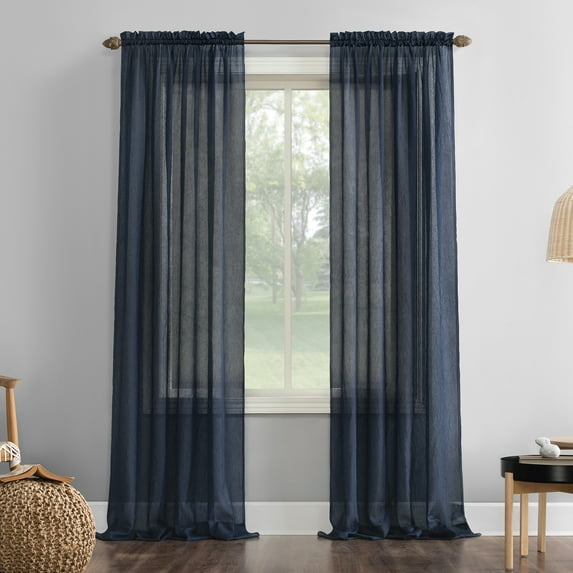 No. 918 Jillian Crushed Voile Sheer Rod Pocket Curtain Panel, 51" x 84", Navy Blue