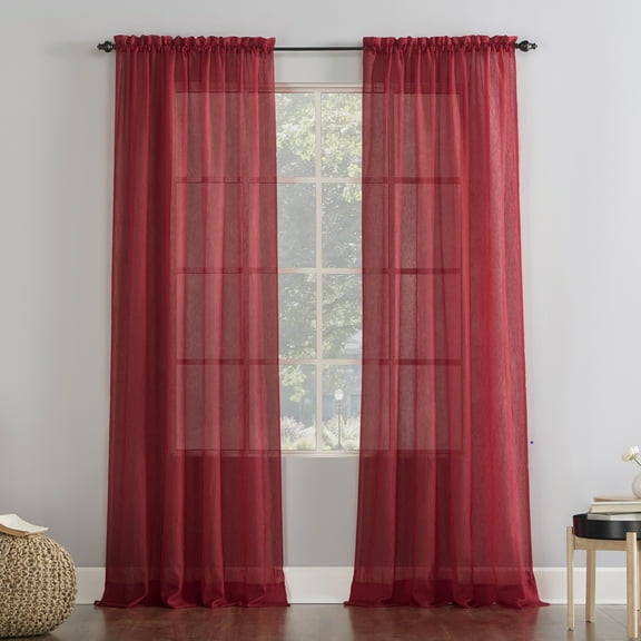 No. 918 Jillian Crushed Voile Sheer Rod Pocket Curtain Panel, 51" x 84", Red
