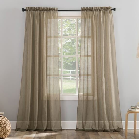 No. 918 Jillian Crushed Voile Sheer Rod Pocket Curtain Panel, 51" x 84", Taupe