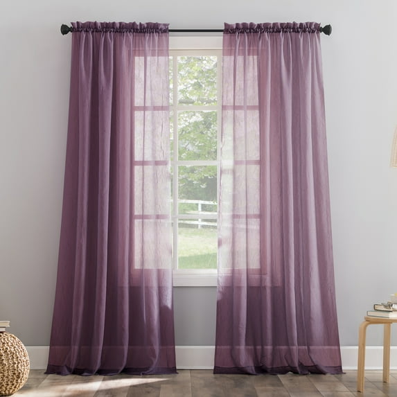 No. 918 Jillian Crushed Voile Sheer Rod Pocket Curtain Panel, 51" x 95", Purple, Adult