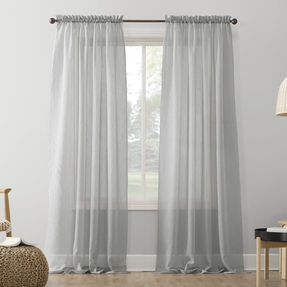 No. 918 Jillian Crushed Voile Sheer Rod Pocket Curtain Panel, 51" x 95", Silver, Adult