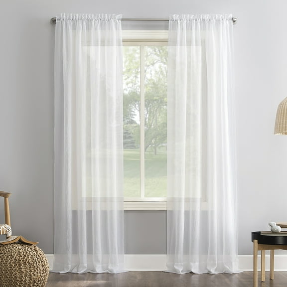 No. 918 Jillian Crushed Voile Sheer Rod Pocket Curtain Panel, 51" x 84", White