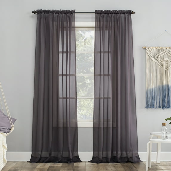 No. 918 Juliette Voile Sheer Rod Pocket Curtain Panel, 59"x63", Fig Purple