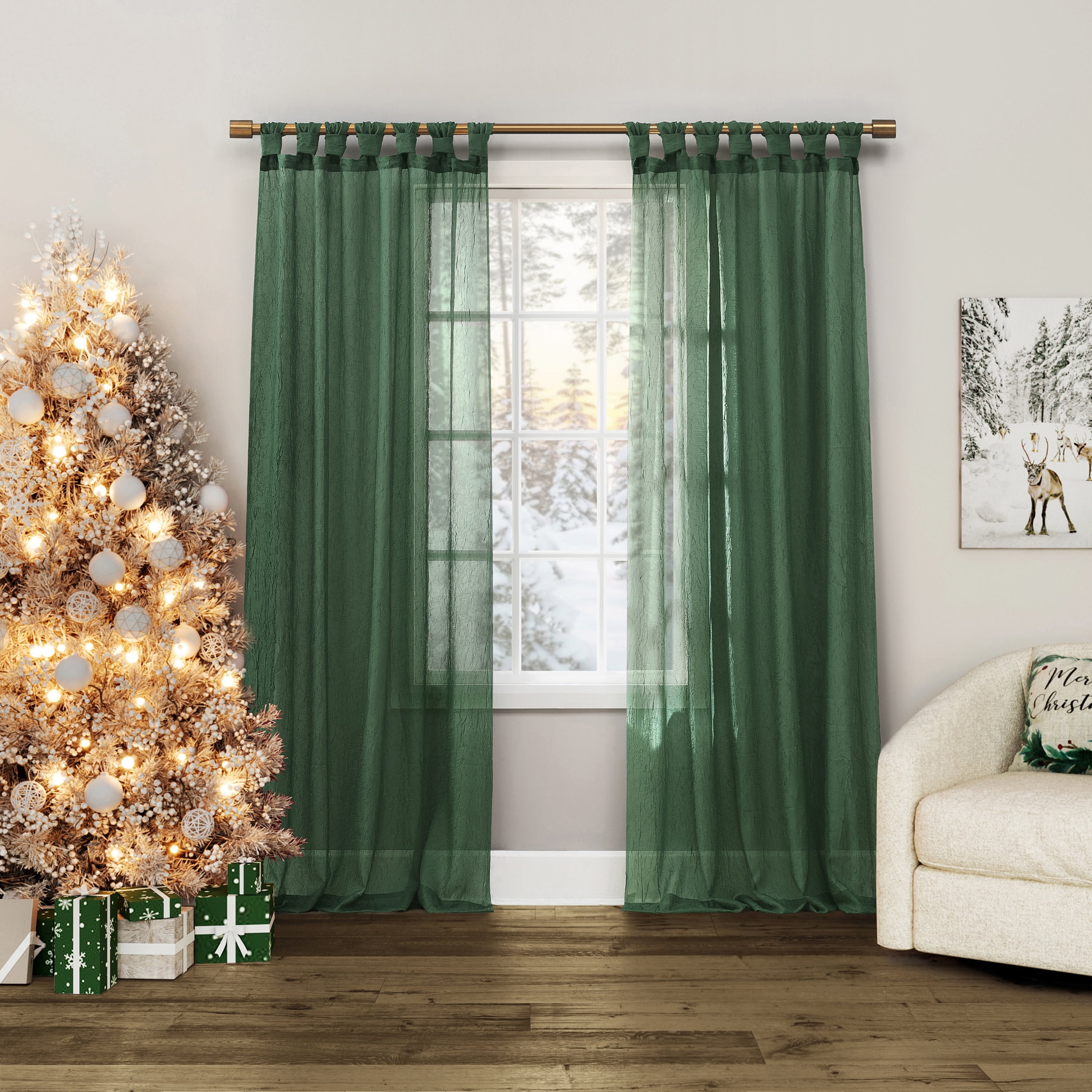 Evergreen Sheer Polyester Tab Top 51" x 63" Curtain Panel