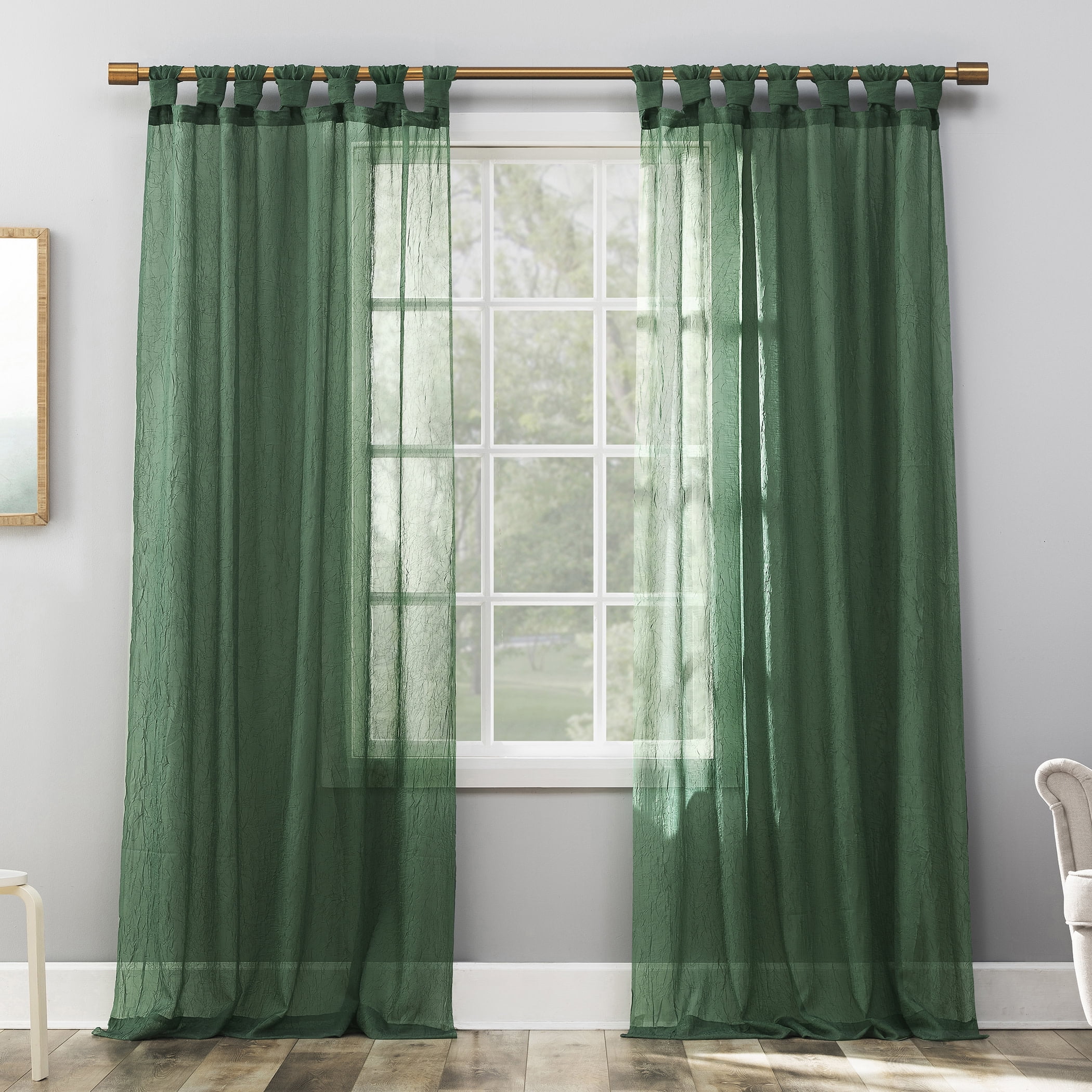 No. 918 Krista Holiday Twist Tab Sheer  Tab Top Single Curtain Panel, 1 Panel, Evergreen, 51”W x 96"L
