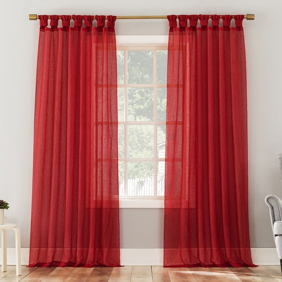 No. 918 Krista Holiday Twist Tab Sheer Tab Top Single Curtain Panel, 1 Panel, Red, 51”W x 96"L