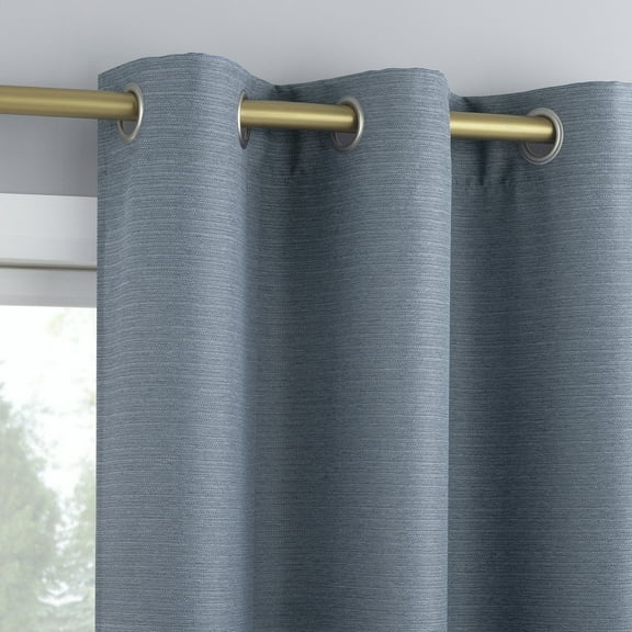 No. 918 Landon Textured Semi-Sheer Grommet Curtain Panel, 40"W X 63"L, Denim Blue