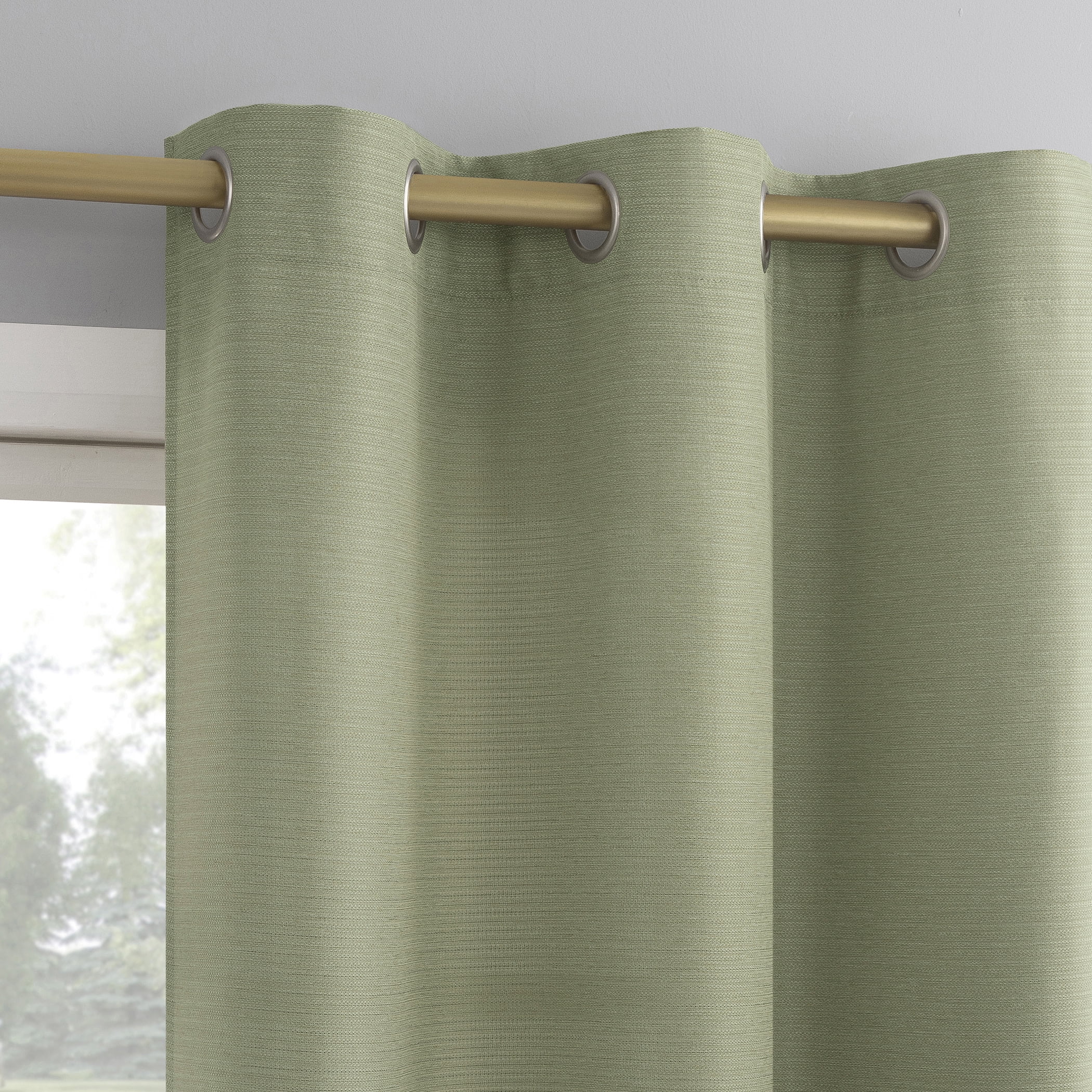 No. 918 Landon Textured Semi-Sheer Grommet Curtain Panel, 40"W X 63"L, Sage Green