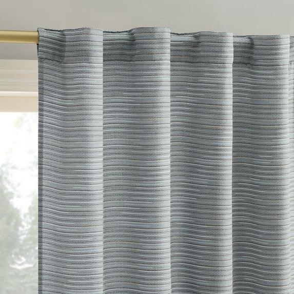 No. 918 Laurel Space Dyed Textured Semi-Sheer Back Tab/Rod Pocket Curtain Panel, 40"W x 63"L, Denim Blue