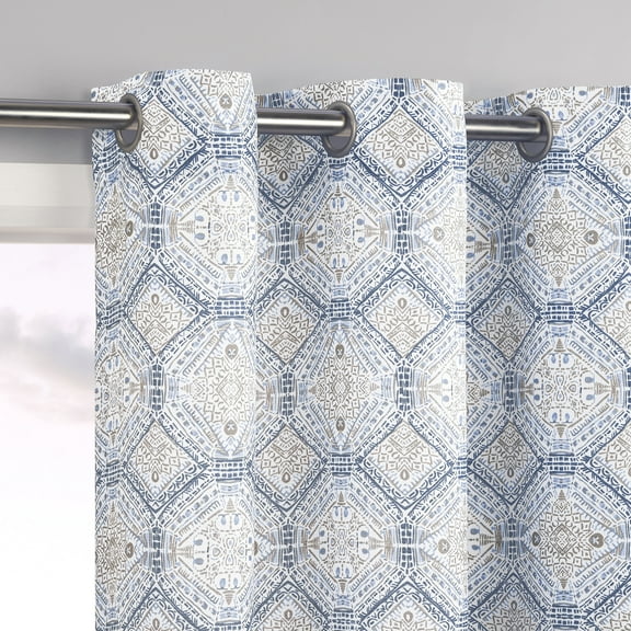 No. 918 Lido Global Inspired Medallion Semi-Sheer Grommet Curtain Panel, 48"W X 63"L, Blue