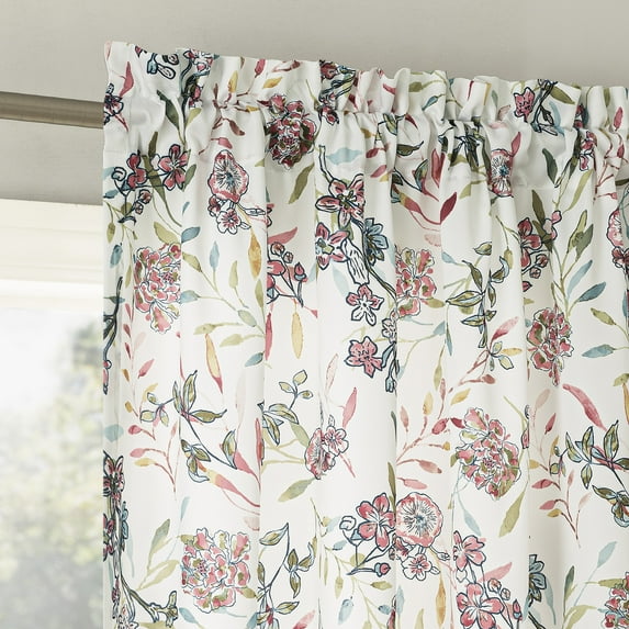 No. 918 Lily Garden Watercolor Floral Room Darkening Rod Pocket Curtain Panel, 54"x63", Rose Pink