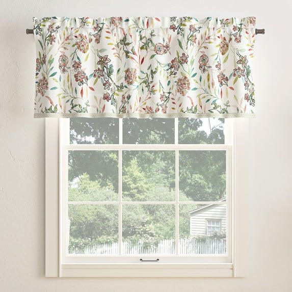No. 918 Lily Garden Watercolor Floral Semi-Sheer Rod Pocket Curtain Valance, 54"x18", Rose Pink