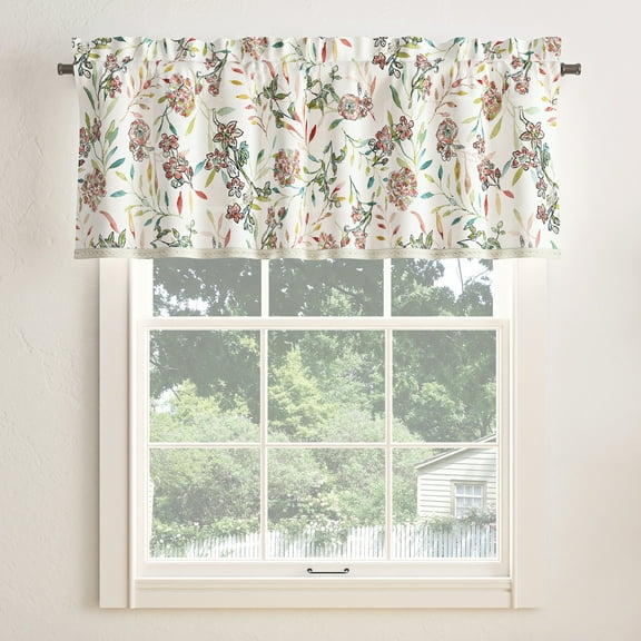 No. 918 Lily Garden Watercolor Floral Semi-Sheer Rod Pocket Curtain Valance, 54"x18", Rose Pink