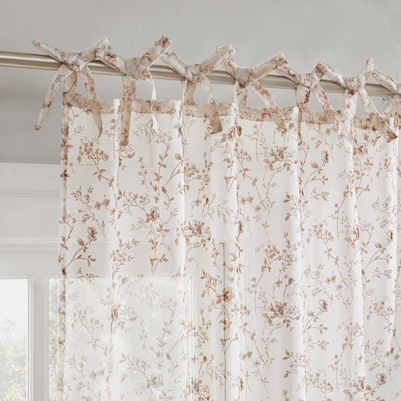 No. 918 Lioren 2-pack Tonal Floral Sheer Pre-Tied Bow Tab Top Curtain Panel Pair, Dusty Terracotta, 50"W x 84"L (2 Panels)