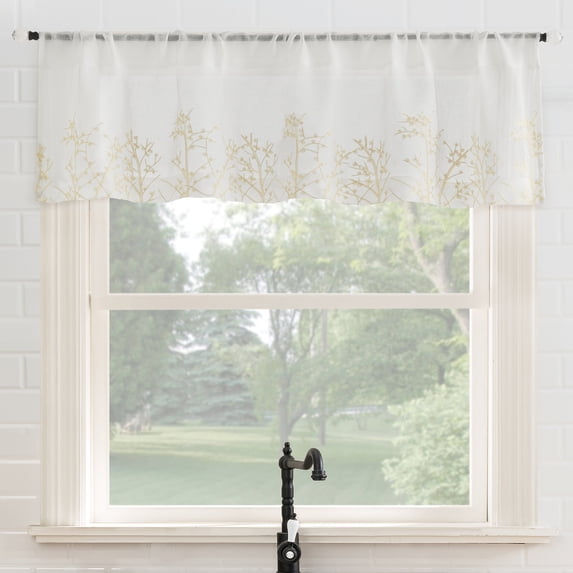 No. 918 Madeira Embroidered Floral Sheer Rod Pocket Kitchen Curtains, 52"W x 14"L
