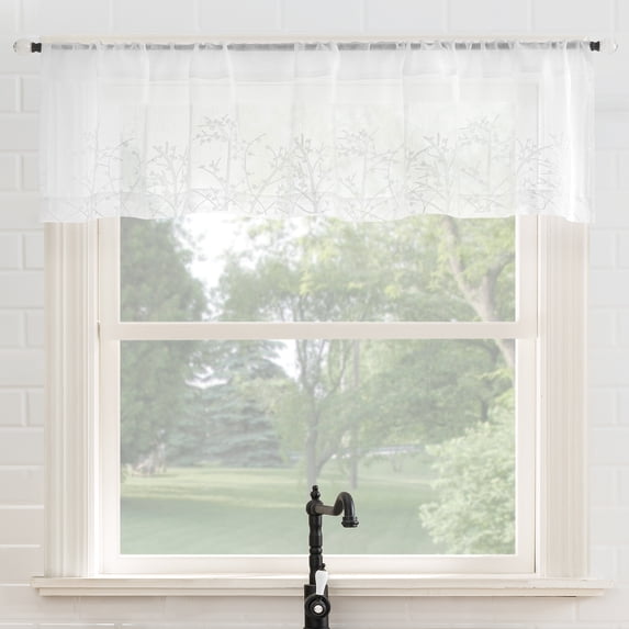 No. 918 Madeira Embroidered Floral Sheer Rod Pocket Kitchen Curtains, 52"W x 14"L