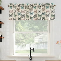 No. 918 Magdalena Butterfly Print Sheer Rod Pocket Kitchen Curtains, 56"x14"