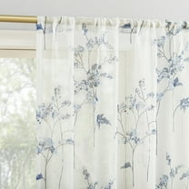 No. 918 Margot Botanical Print Sheer Rod Pocket Curtain Panel, 50"W X 84"L, Blue
