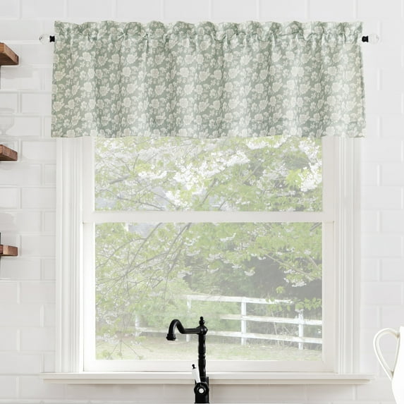 No. 918 Marist Floral Semi-Sheer Rod Pocket Kitchen Curtains, 54"W X 14"L