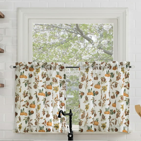 No. 918 Meadowlark 2-Piece Semi-Sheer Rod Pocket Kitchen Curtains, 54"x24"