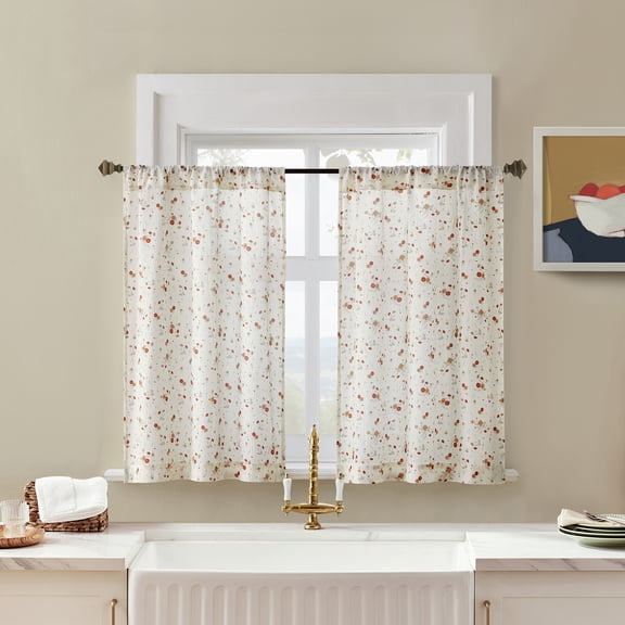 No. 918 Mirabelle 2-pack Ditsy Floral Semi-Sheer Rod Pocket Kitchen Curtains, 52"W x 36"L