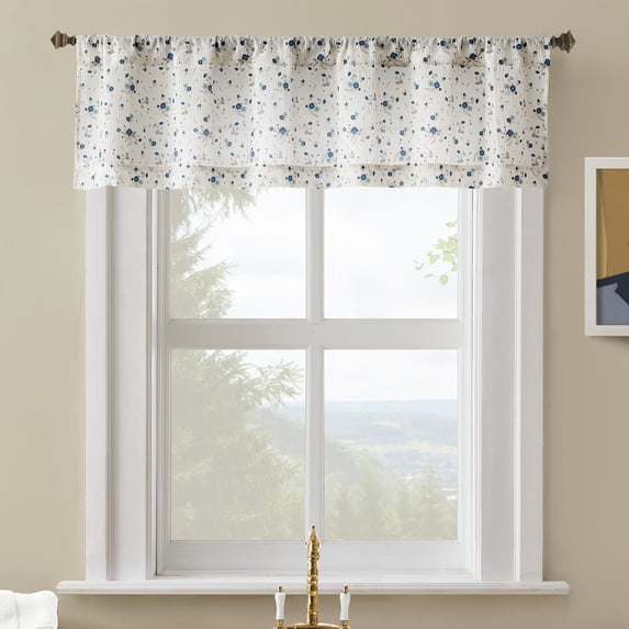 No. 918 Mirabelle Ditsy Floral Semi-Sheer Rod Pocket Kitchen Curtains, 52"W x 14"L