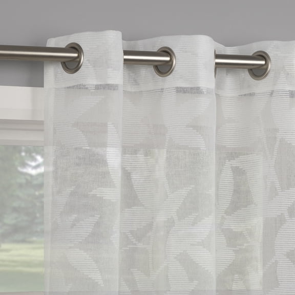 No. 918 Nadia Textured Botanical Semi-Sheer Grommet Curtain Panel, 52"W x 84"L, White