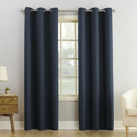 No. 918 Nathan Casual Textured Semi-Sheer Grommet Curtain Panel, 84.00" x 48.00", Blue