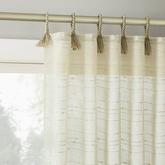 No. 918 Noemi Slub Stripe Rope Tab Semi-Sheer Curtain Panel, 1-Piece Tab Top Indoor Window Panel, 50”x84", Natural