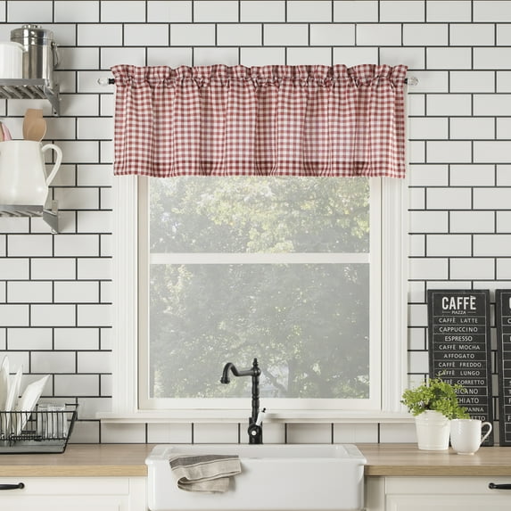 No. 918 Parkham Farmhouse Plaid Semi-Sheer Rod Pocket Kitchen Curtain Valance
