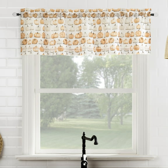 No. 918 Pumpkin Patch Semi-Sheer Rod Pocket Kitchen Curtain Valance, 54"x14"